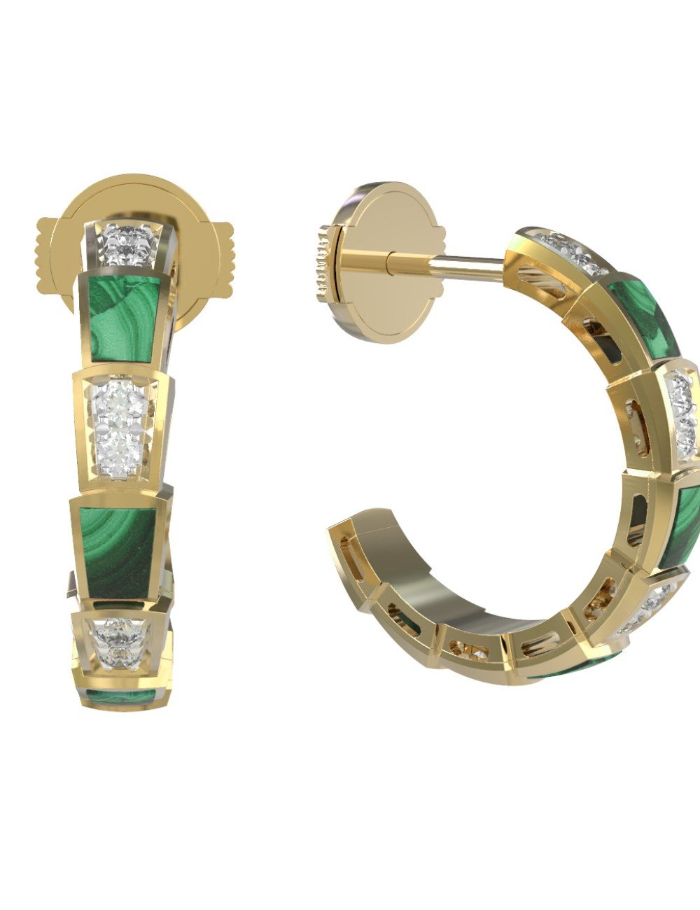 Серьги из лимонного золота c бриллиантами и малахитом