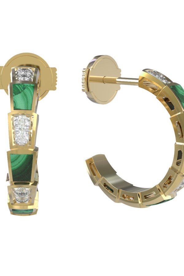 Серьги из лимонного золота c бриллиантами и малахитом