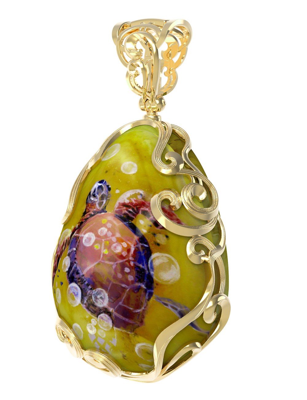 Подвеска из лимонного золота c росписным янтарём