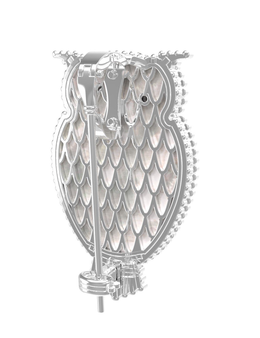 Брошь из белого золота c эмалью, ониксом и перламутром