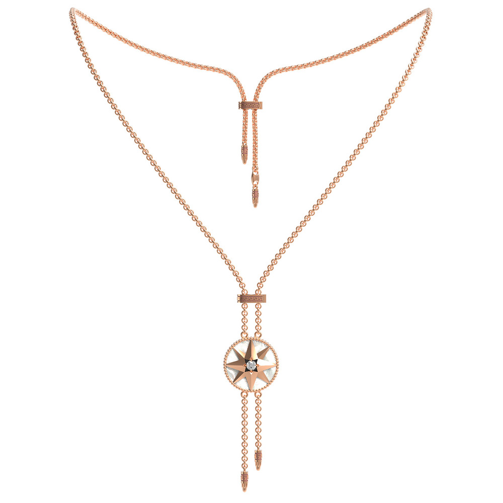 Колье из красного золота 585 пробы c фианитом, лазуритом и перламутром