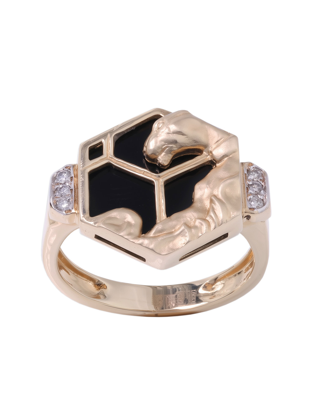 Кольцо из красного золота 585 пробы c бриллиантами и ониксом