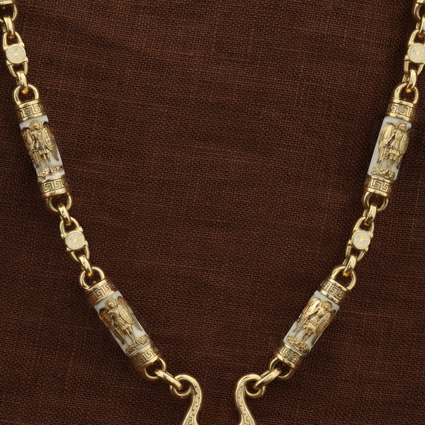 Цепь из лимонного золота 585 пробы c эмалью и бивнем мамонта