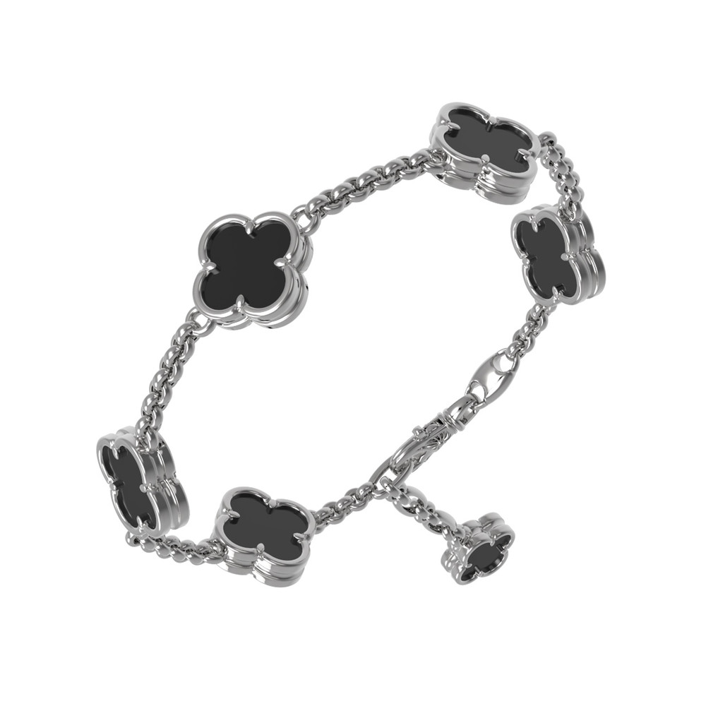 Браслет из белого золота 585 пробы c ониксом