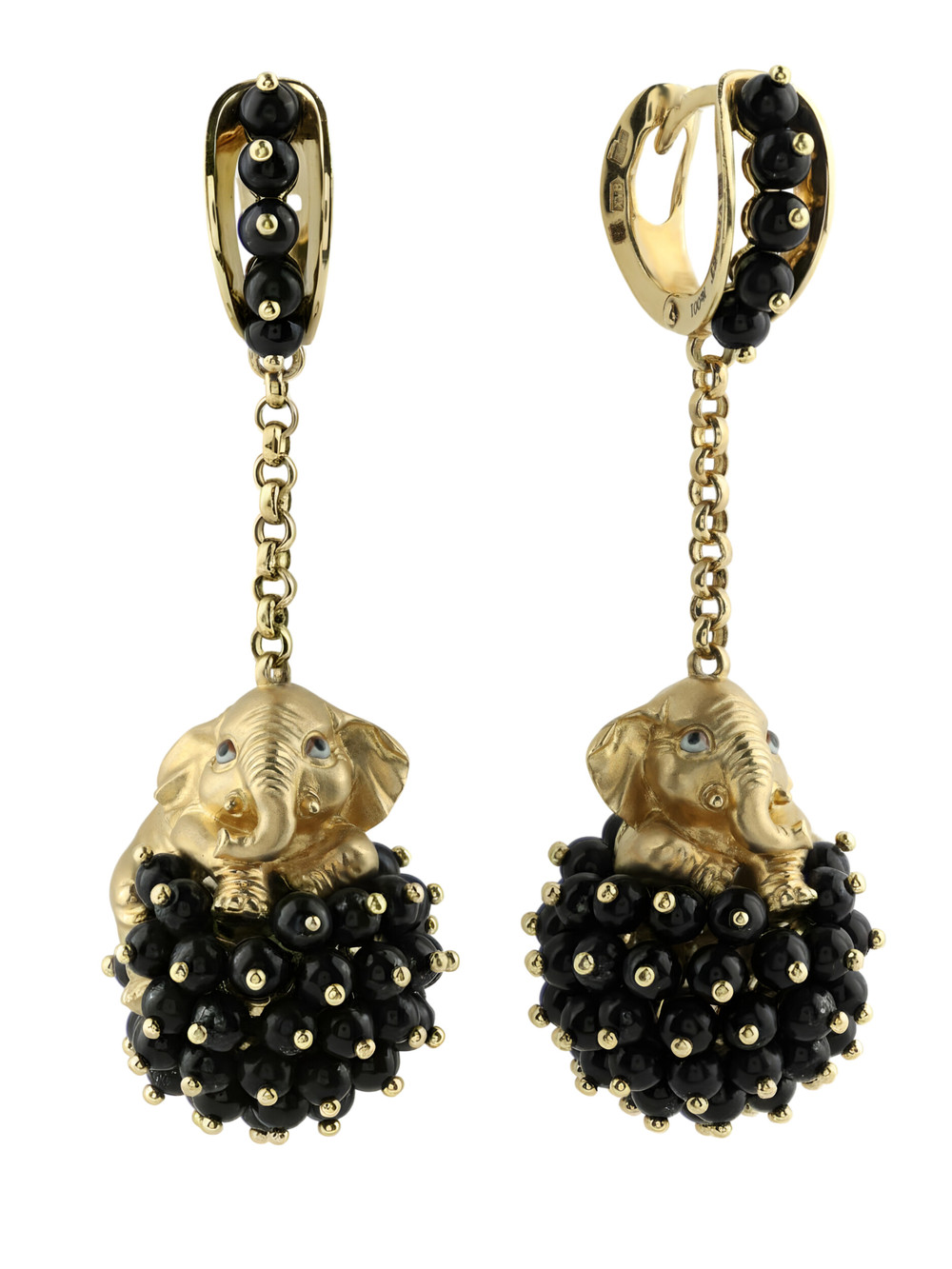 Серьги из лимонного золота 585 пробы c эмалью и ониксом