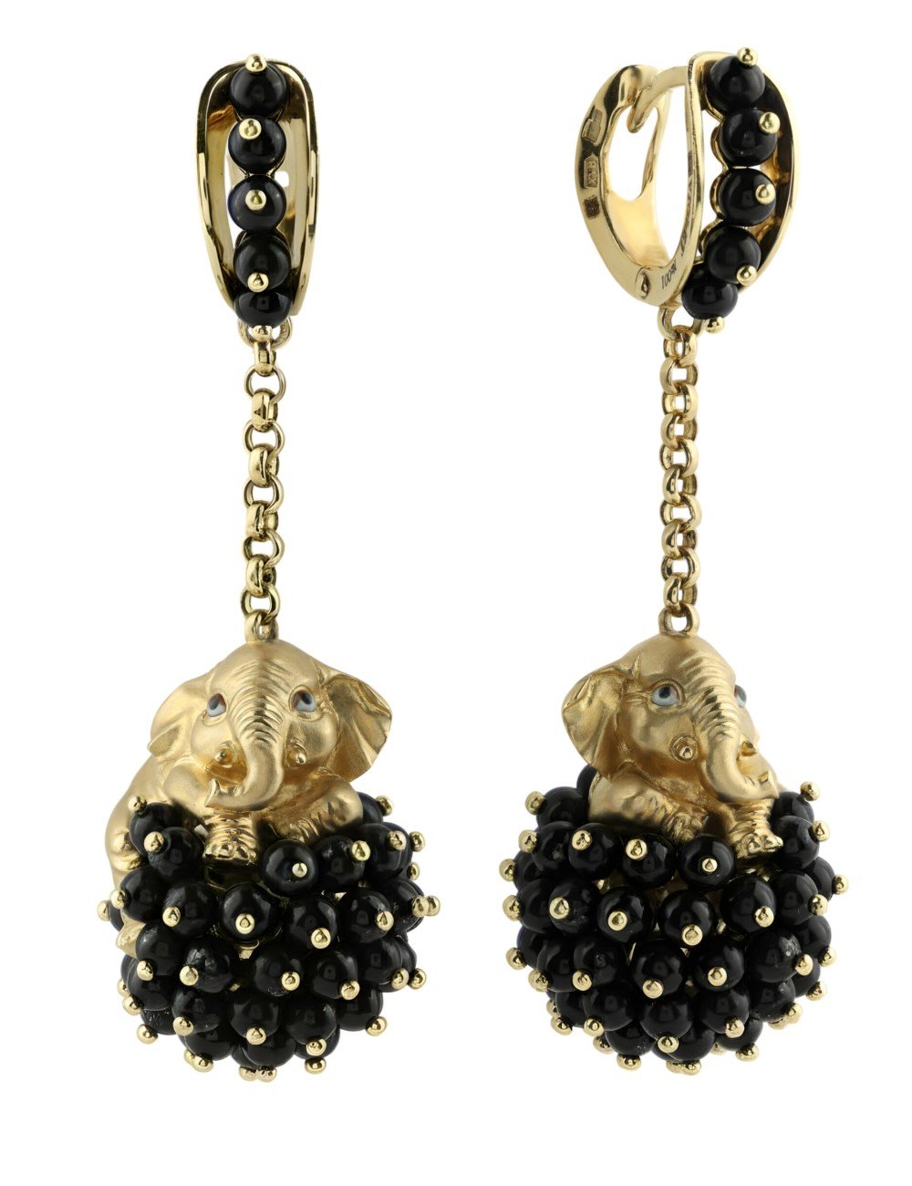 Серьги из лимонного золота c эмалью и ониксом