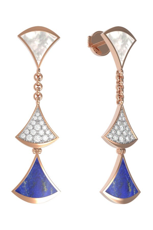 Серьги из золота c бриллиантами, лазуритом и перламутром