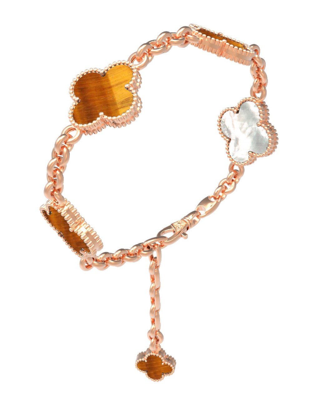 Браслет из золота c тигровым глазом и перламутром