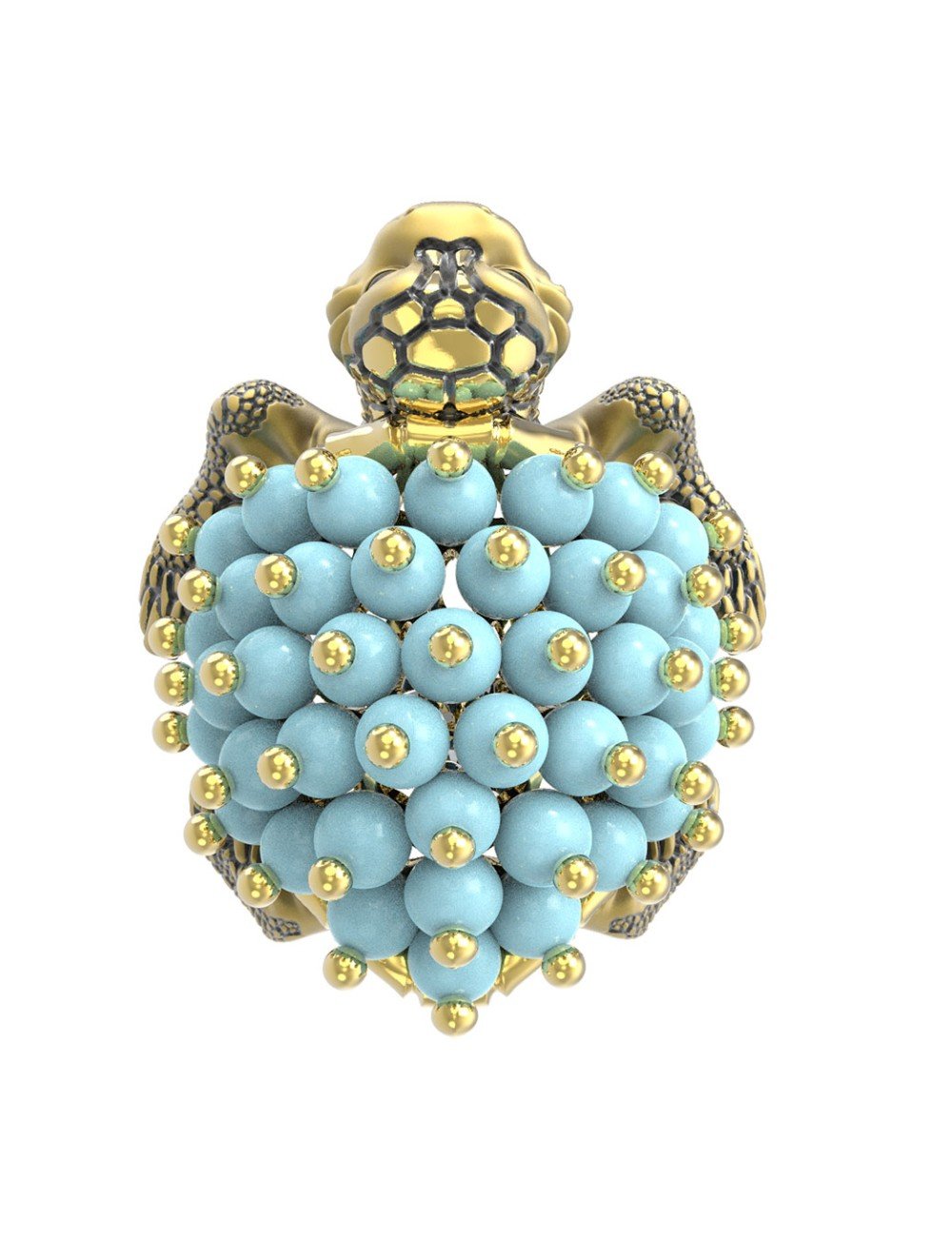 Кольцо из лимонного золота c эмалью и бирюзой