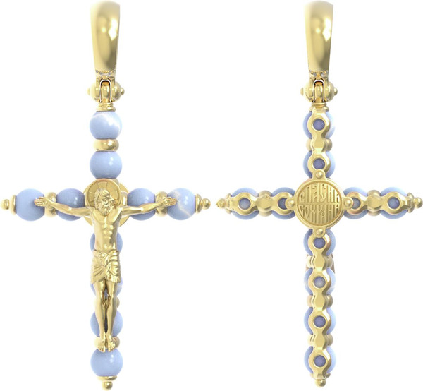 Крест из лимонного золота 585 пробы c агатом