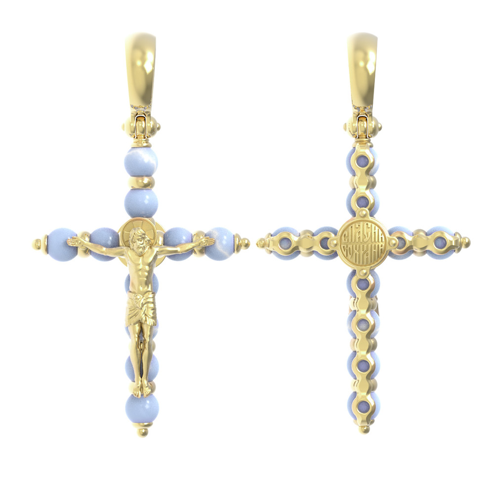 Крест из лимонного золота 585 пробы c агатом