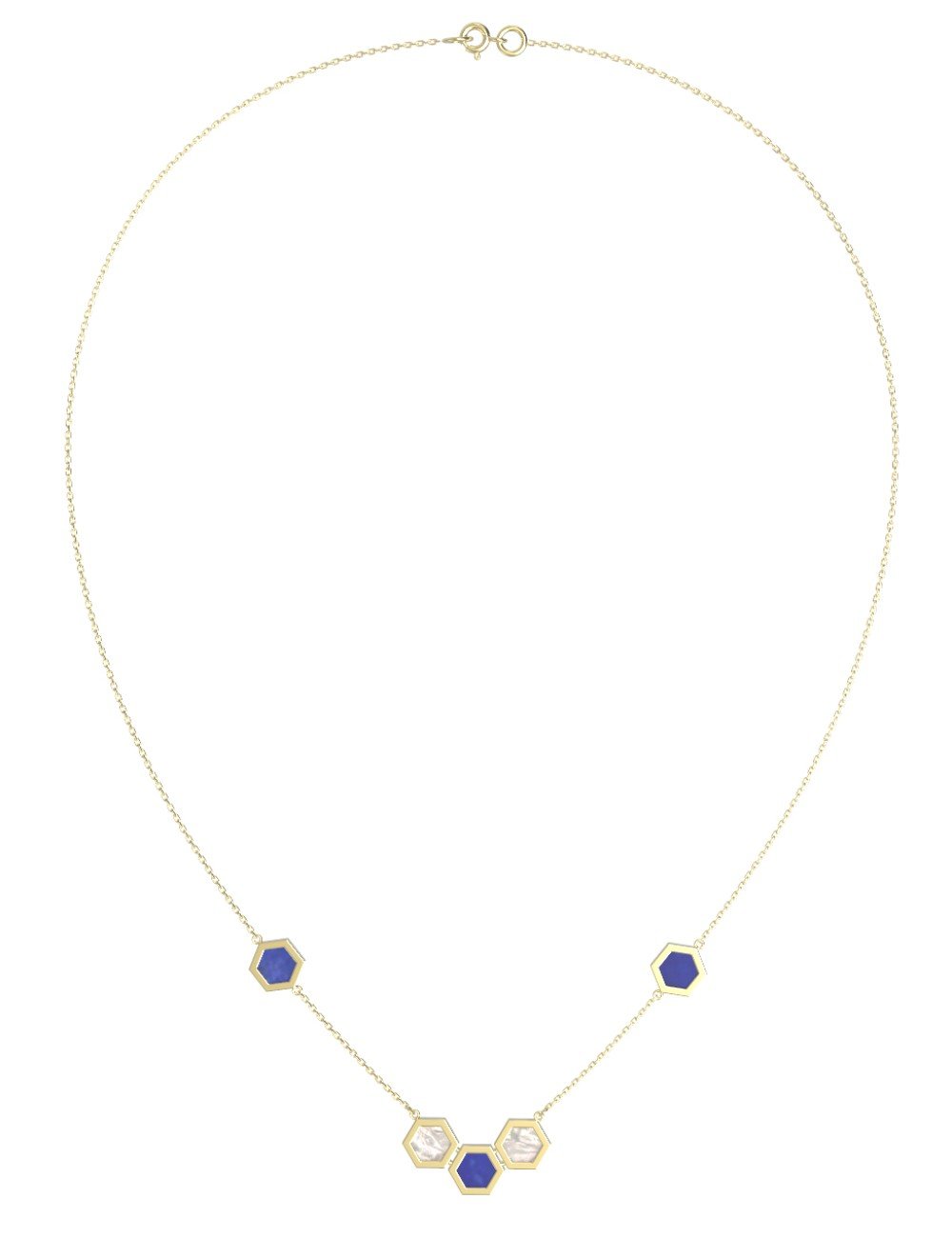 Колье из лимонного золота c лазуритом и перламутром