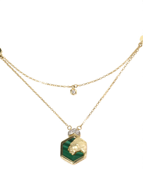 Колье из лимонного золота 585 пробы c бриллиантами и малахитом