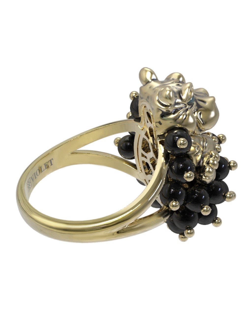 Кольцо из лимонного золота c эмалью и ониксом