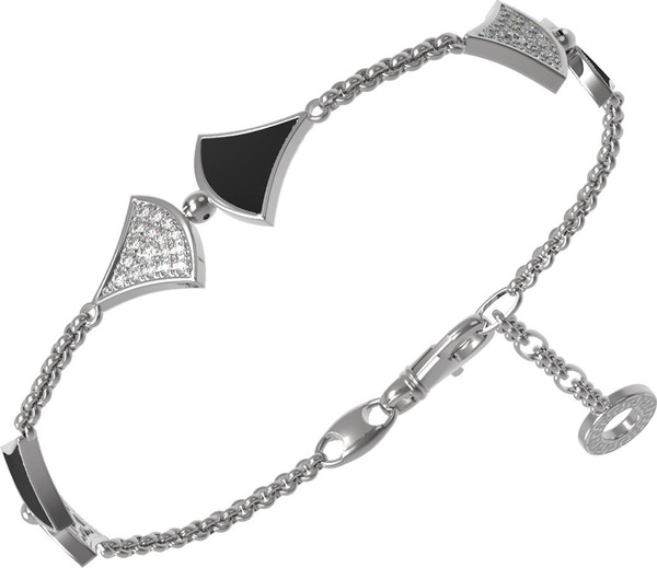 Браслет из белого золота 585 пробы c бриллиантами и ониксом