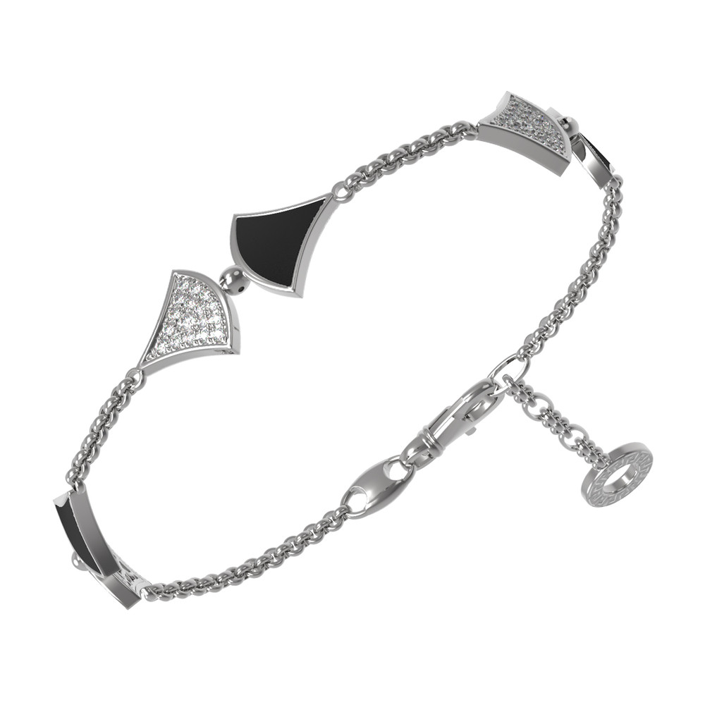 Браслет из белого золота 585 пробы c бриллиантами и ониксом