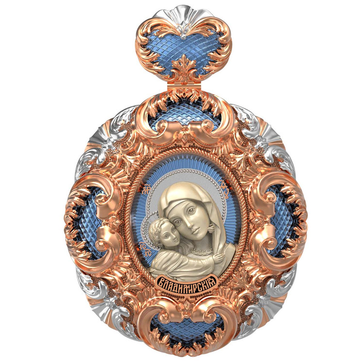 Нательная икона из красного золота 585 пробы c эмалью и бивнем мамонта