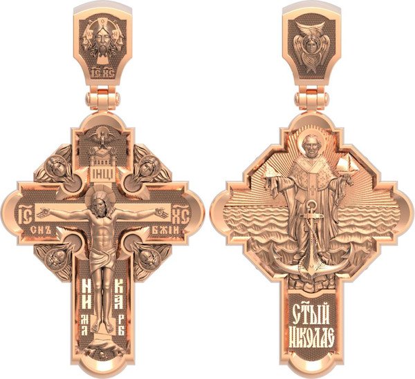 Крест из красного золота 585 пробы