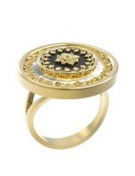 Кольцо из лимонного золота c ониксом и перламутром