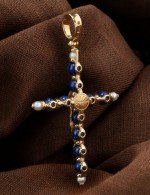 Крест из золота c жемчугом и лазуритом