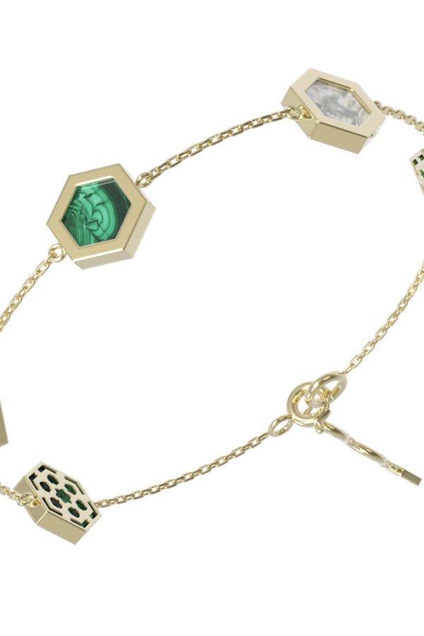 Браслет из лимонного золота c малахитом и перламутром