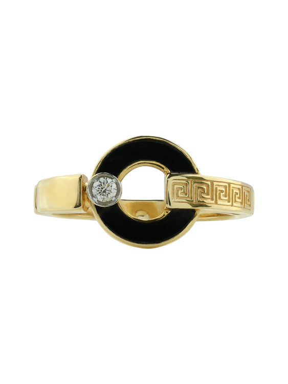 Кольцо из лимонного золота 585 пробы c бриллиантами и ониксом