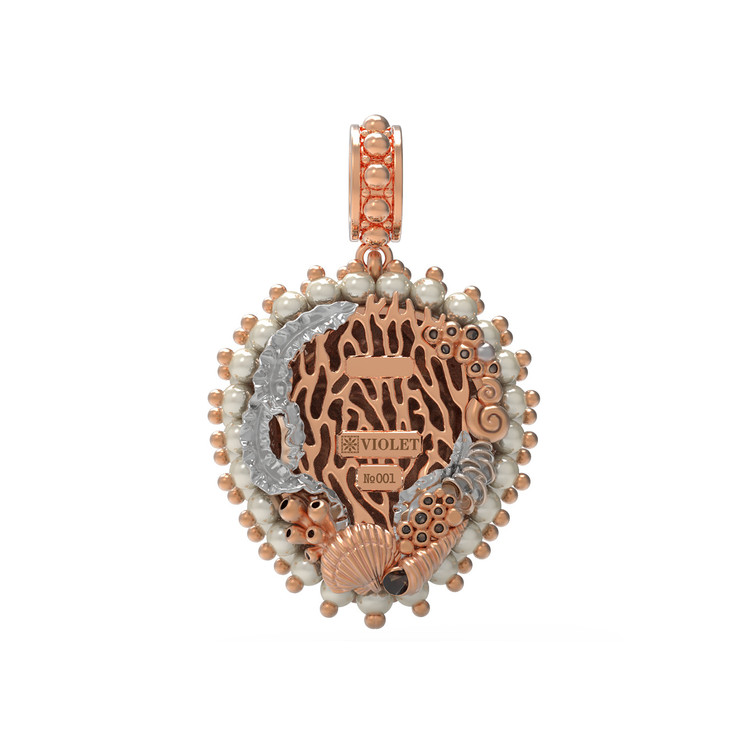 Подвеска из красного золота 585 пробы c эмалью и жемчугом