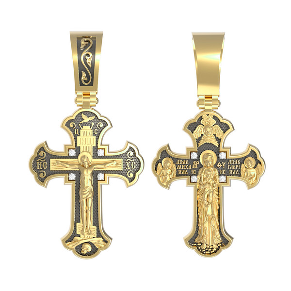 Крест из лимонного золота 585 пробы c бриллиантами