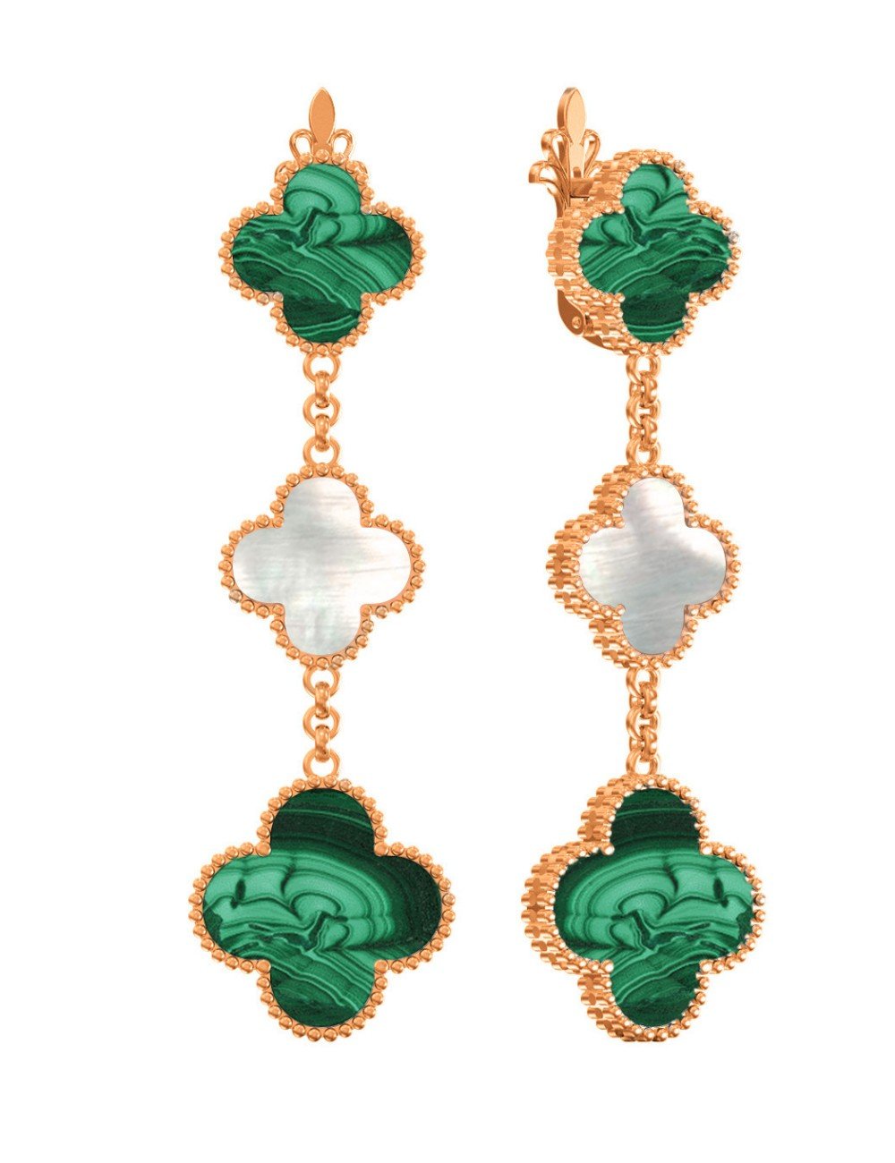Серьги из золота c малахитом и перламутром