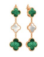 Серьги из золота c малахитом и перламутром