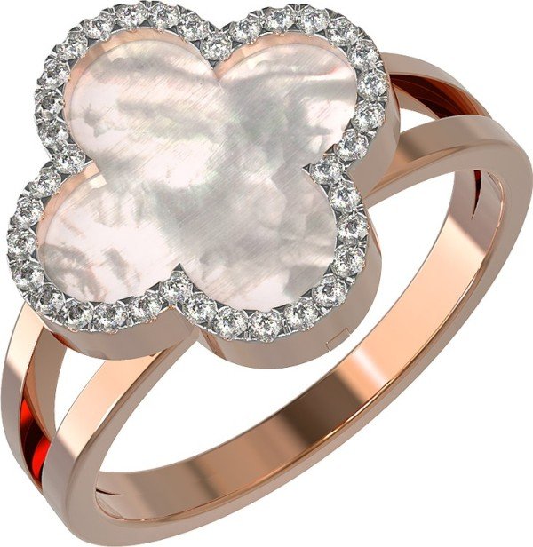 Кольцо из золота c бриллиантами и перламутром