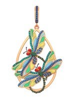 Подвеска из золота c сапфиром, изумрудом и эмалью