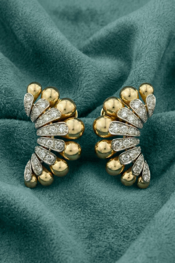 Серьги из лимонного золота 585 пробы c бриллиантами