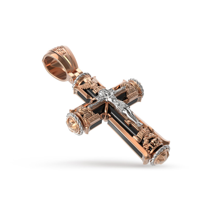 Крест из красного золота 585 пробы c эбеновым деревом