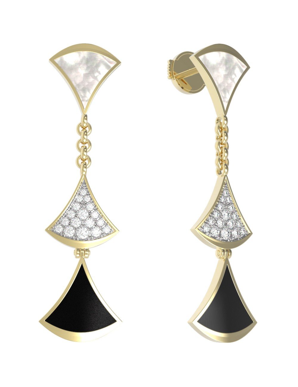 Серьги из лимонного золота c бриллиантами, ониксом и перламутром