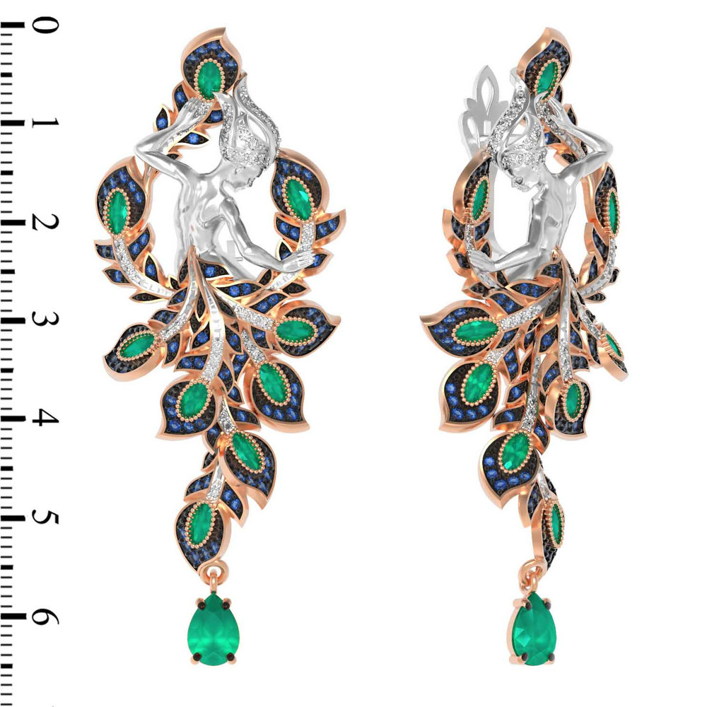 Серьги из красного золота 585 пробы c фианитом и хризопразом