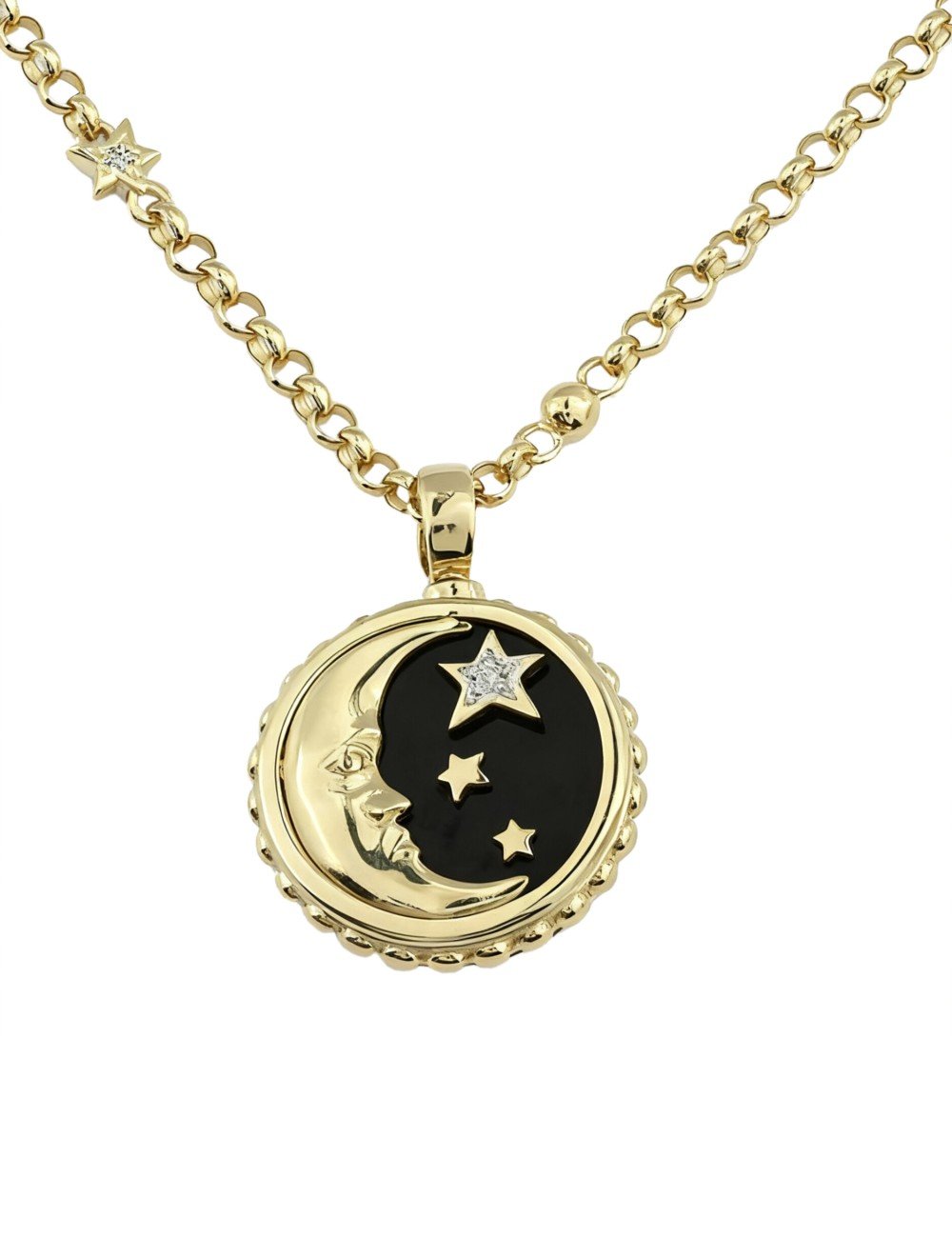 Колье из лимонного золота c бриллиантами, ониксом и перламутром