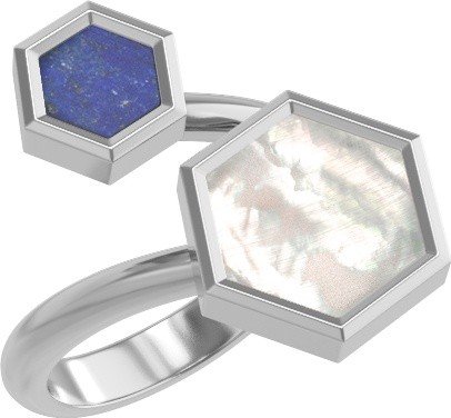 Кольцо из белого золота c лазуритом и перламутром