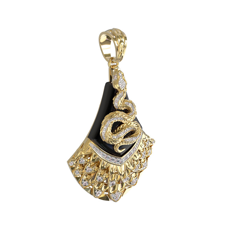 Подвеска из лимонного золота 585 пробы c бриллиантами и ониксом