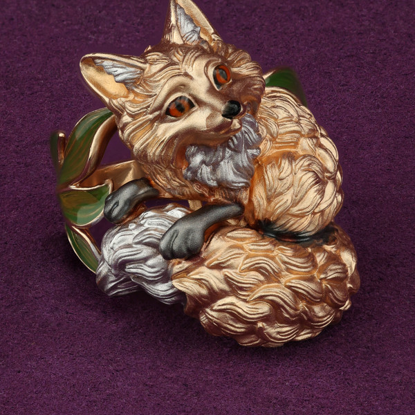 Кольцо из красного золота 585 пробы c эмалью