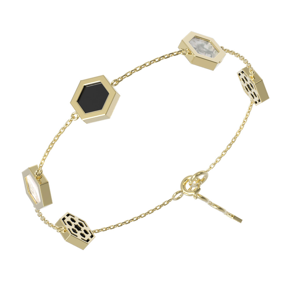 Браслет из лимонного золота 585 пробы c ониксом и перламутром