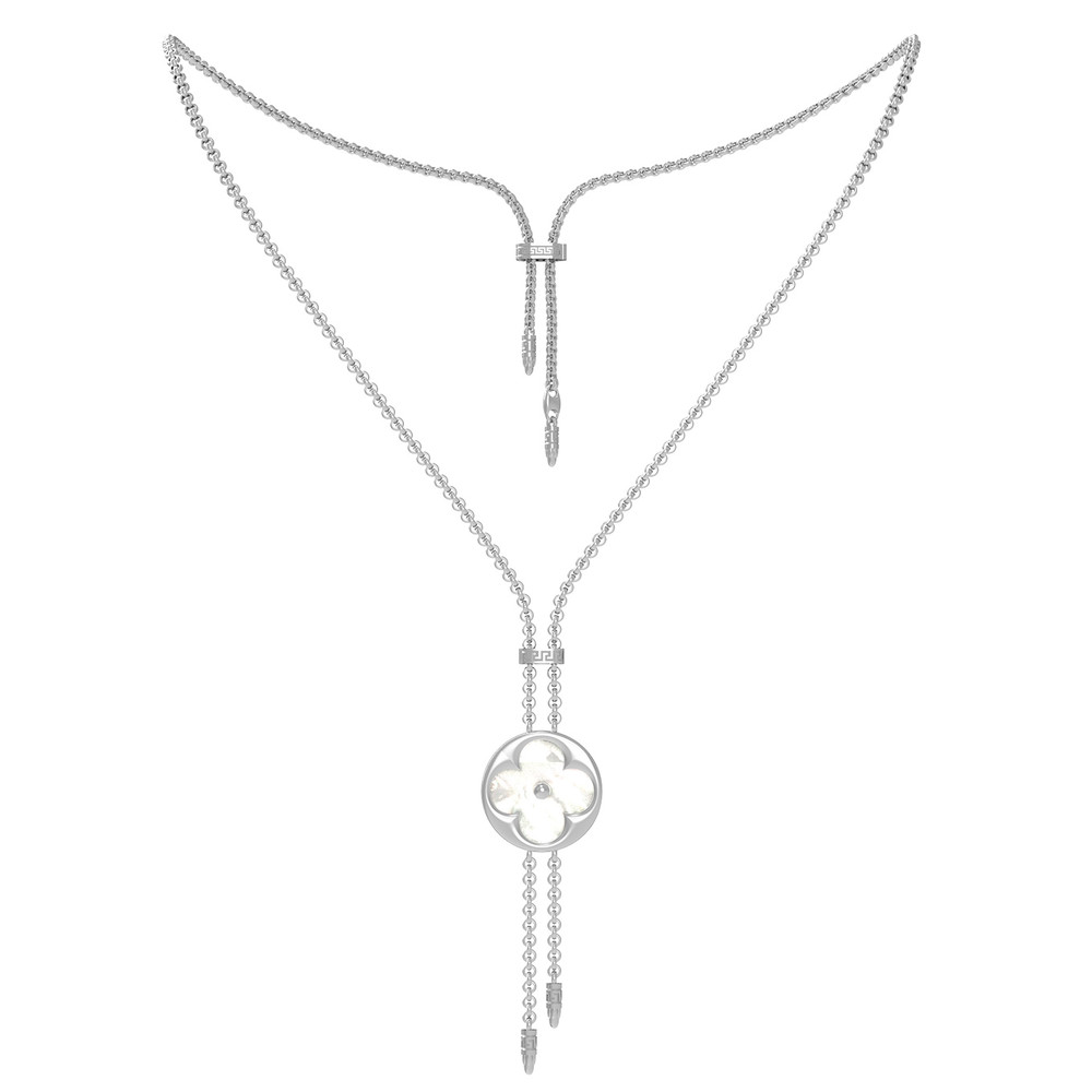 Колье из белого золота 585 пробы c малахитом и перламутром