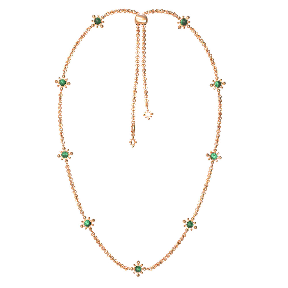 Колье из красного золота 585 пробы c малахитом