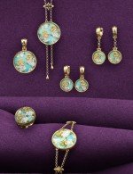 Серьги из лимонного золота c бирюзой и перламутром