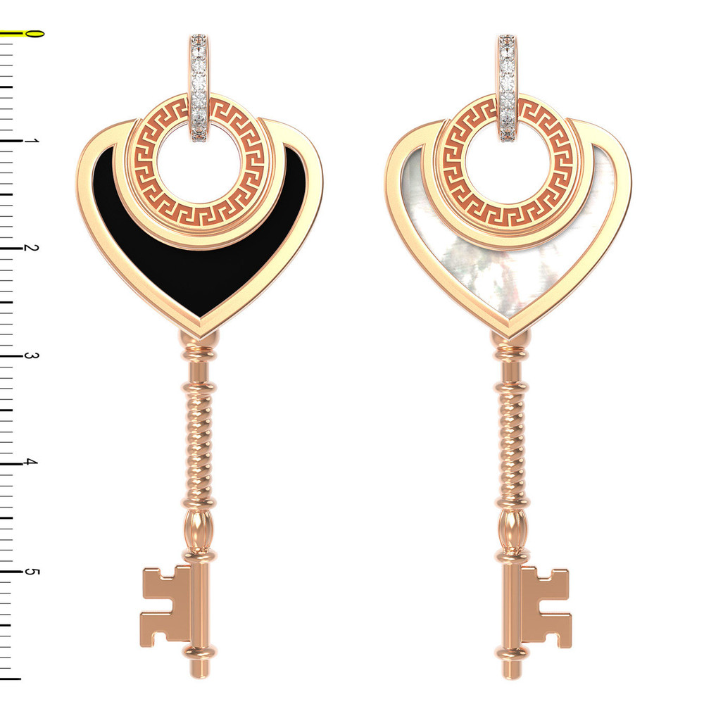 Подвеска из красного золота 585 пробы c фианитом, ониксом и перламутром
