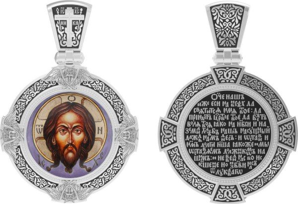 Образок из белого золота c эмалью, иконописью и темперой