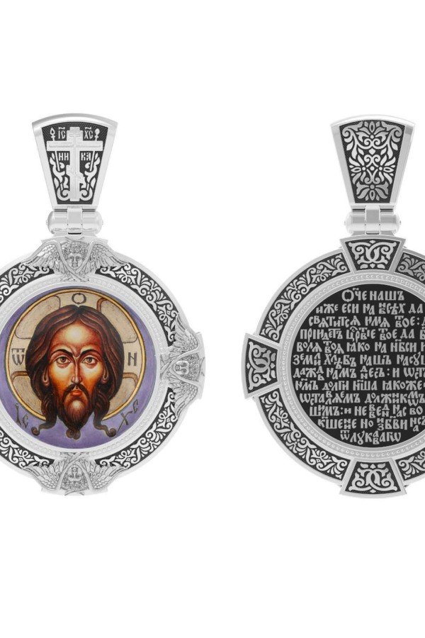 Образок из белого золота c эмалью, иконописью и темперой