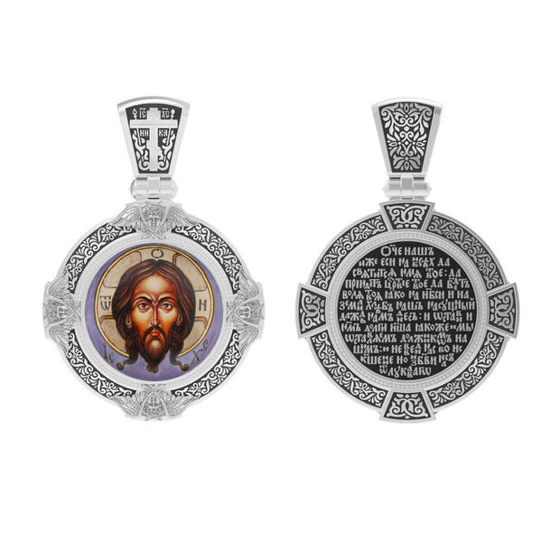 Нательная икона из белого золота 585 пробы c эмалью, иконописью и темперой