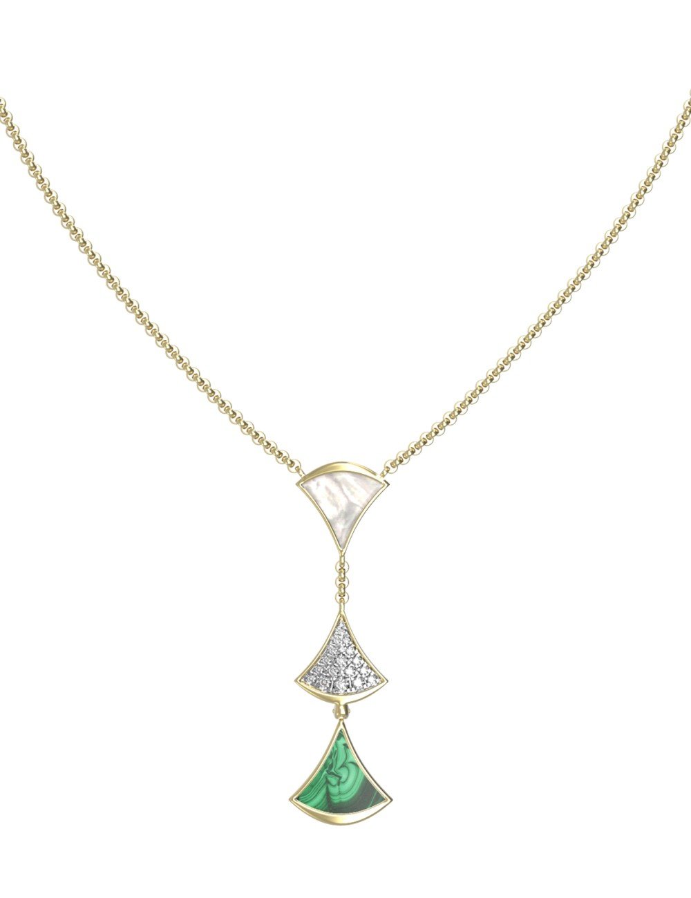 Колье из лимонного золота c бриллиантами, малахитом и перламутром