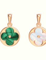 Подвеска из золота c малахитом и перламутром